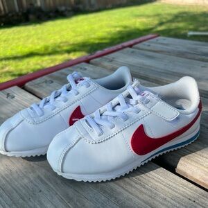 Nike Kids White and Red Swoosh Sneakers
